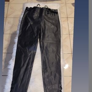 Black Lace-Up Leather Pants